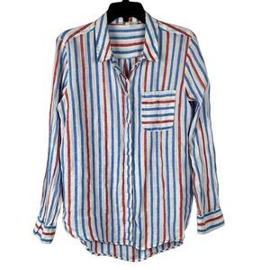 Two By Vince Camuto Striped Linen Button Down Shirt Medium